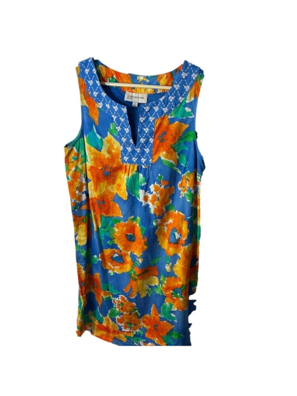 Jones New York Sport Mix Media Size 8 Cotton Lined Floral Summer Dress – V-Nec